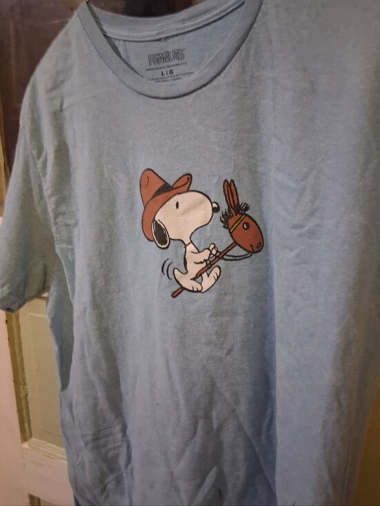 Peanuts Tops - Peanuts Light Blue Snoopy on Hobby Horse Graphic Tee